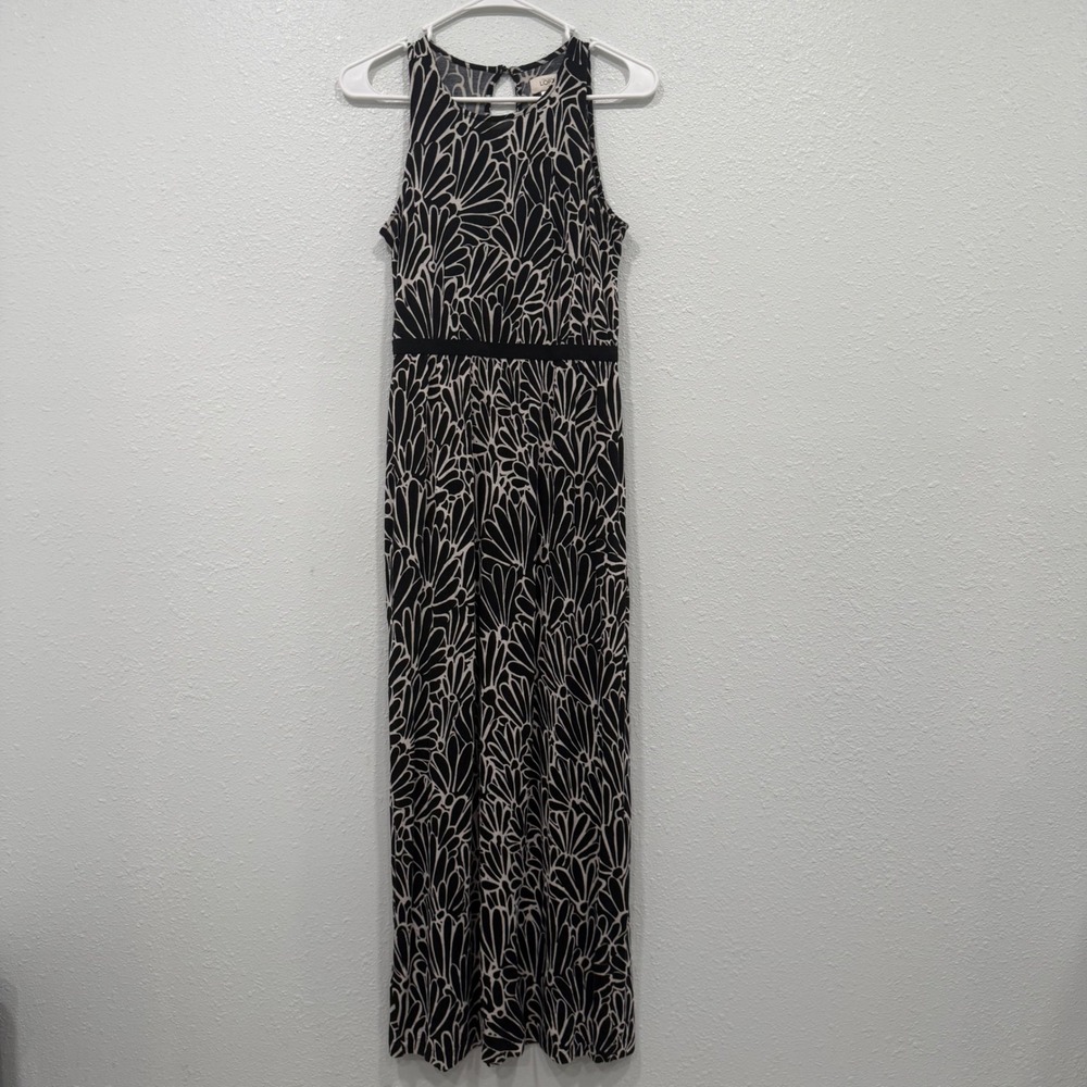 Ann Taylor LOFT Petites Black Cream‎ Floral Abstract Sleeveless Maxi Dress SP